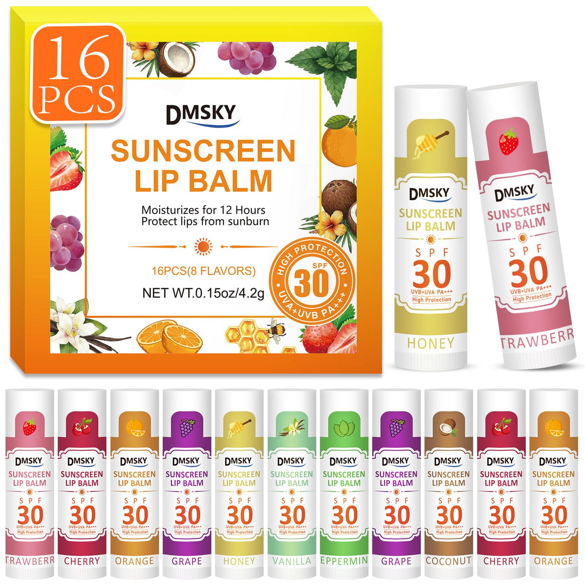 DMSKY SPF30 lip balm bulk front view protects lips on sunny days.