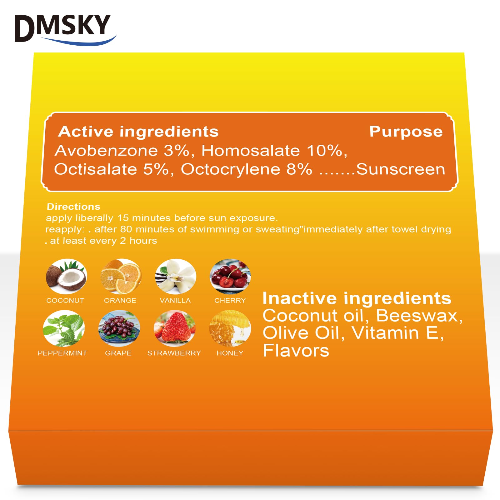 DMSKY SPF30 lip balm bulk eight flavors pack highlighting variety for every outing.