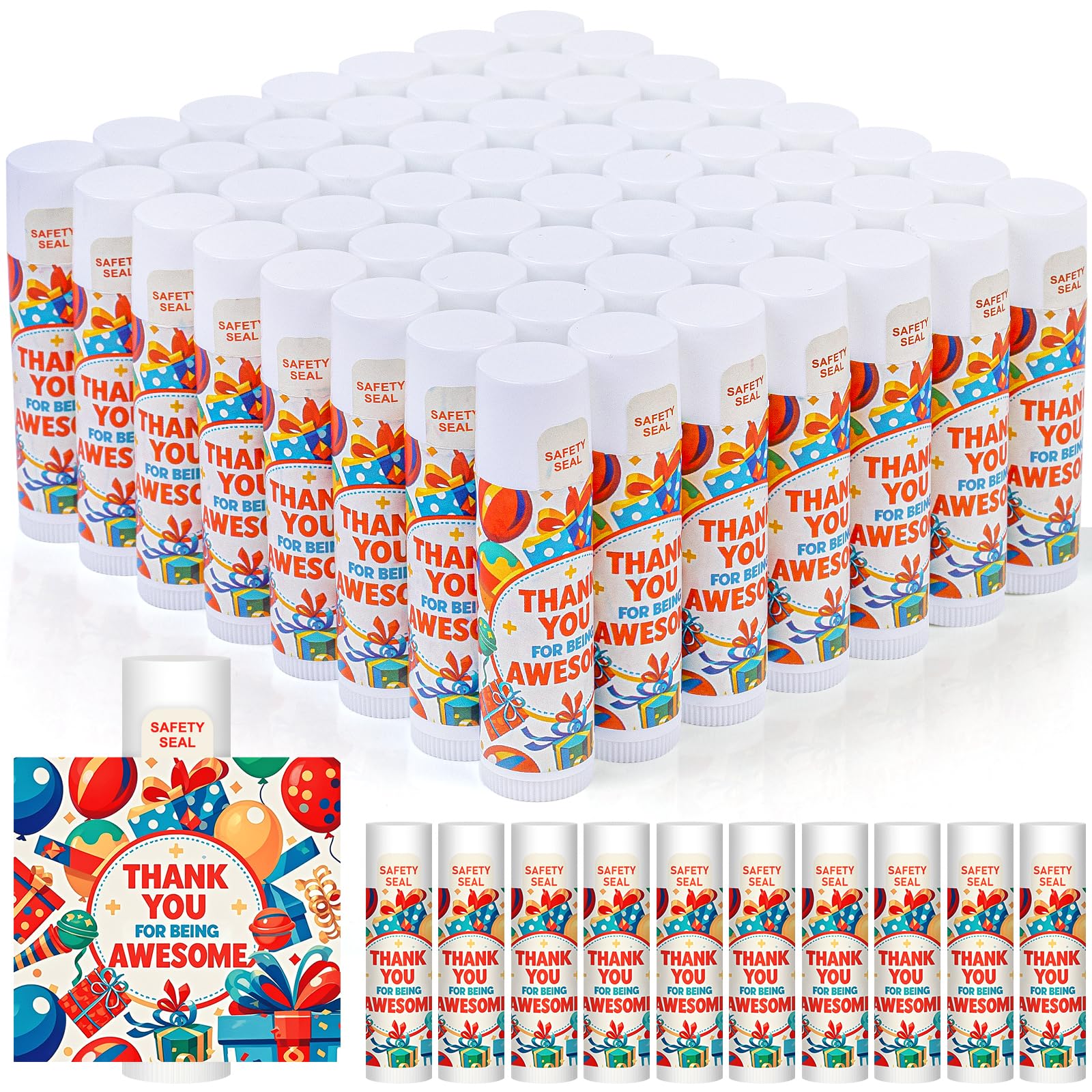 Dmsky bulk lip balm 60-pack with thank you label for employee appreciation.
