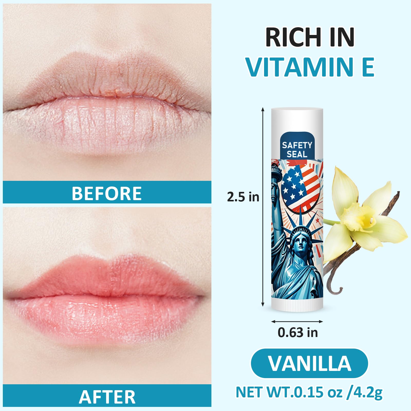Dmsky vanilla-flavored lip balm closeup highlighting smooth texture and pleasant scent