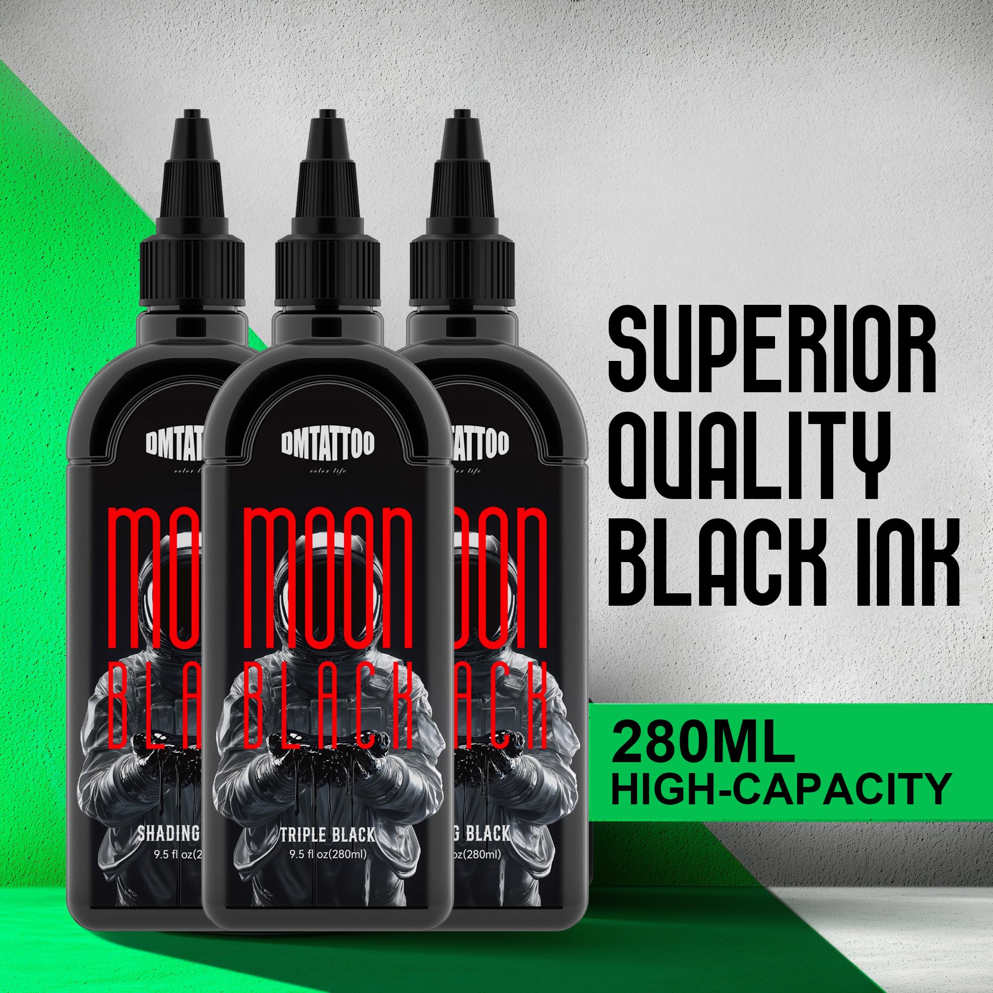 DMTATTOO Tattoo Ink Lining Black 9.5oz swatch reveals rich pigment for bold contours.