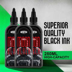 DMTATTOO Tattoo Ink Lining Black 9.5oz swatch reveals rich pigment for bold contours.