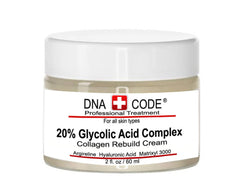 DNA Code anti-aging 20% glycolic cream bottle for radiant, smoother skin.