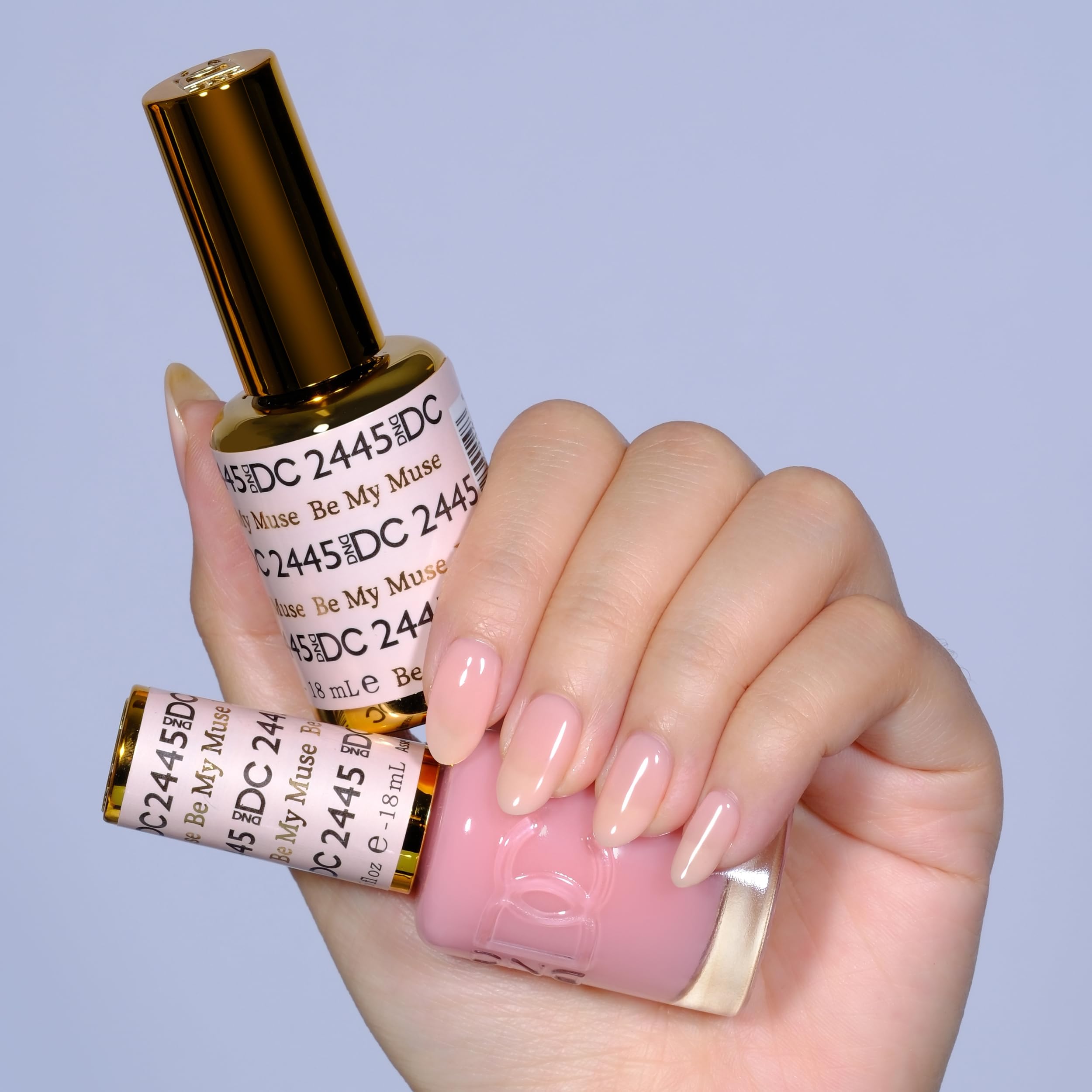 DND DC Be My Muse 2445 pair-pack showing matching gel and lacquer for cohesive at-home nails.