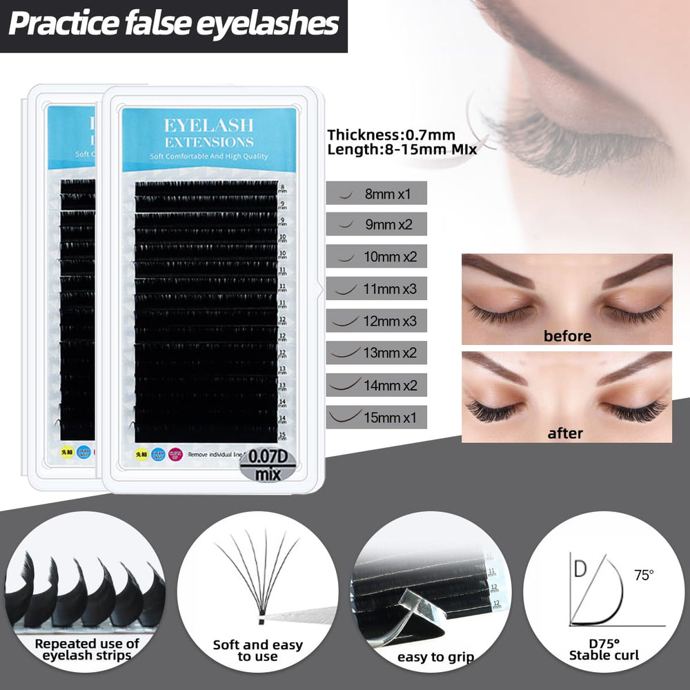 DNSGOOR d-curl lashes 0.07d 8-15mm for versatile practice lengths.
