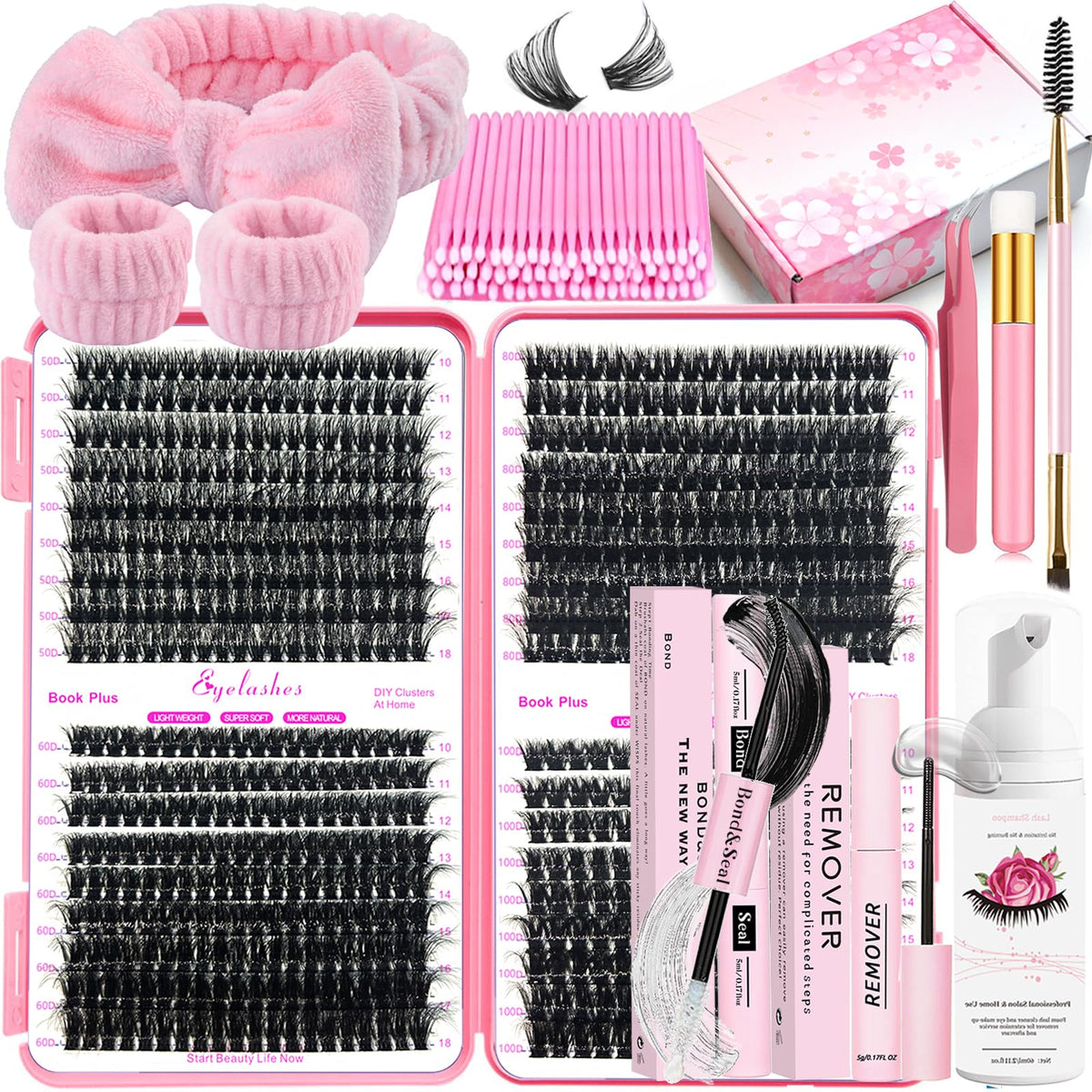 DNSGOOR DIY Lash Extension Kit contents displayed, ideal for at-home lash styling and experimentation.