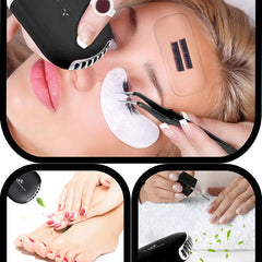 DNSGOOR rechargeable lash fan keeps lashes dry during practice sessions.