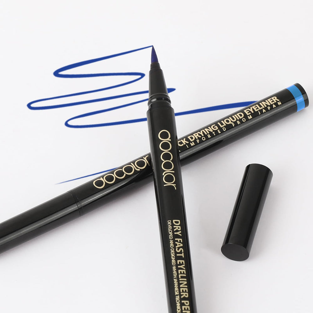 docolor easy-glide blue liquid eyeliner applies smoothly.