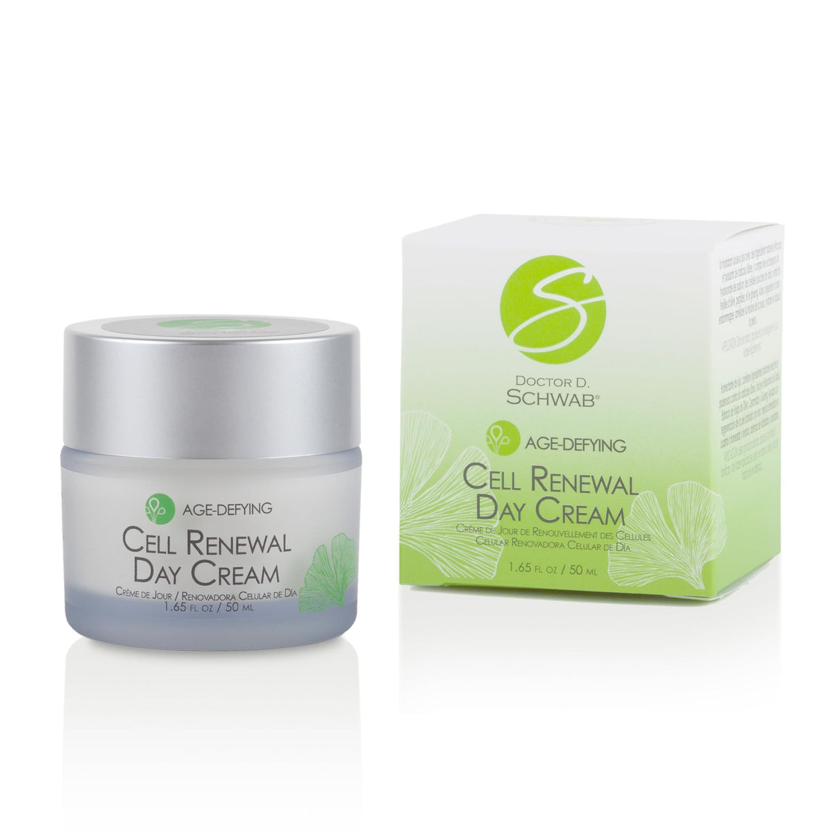 Doctor D. Schwab Cell Renewal Day Cream jar; hydrating formula for radiant, even-toned skin.