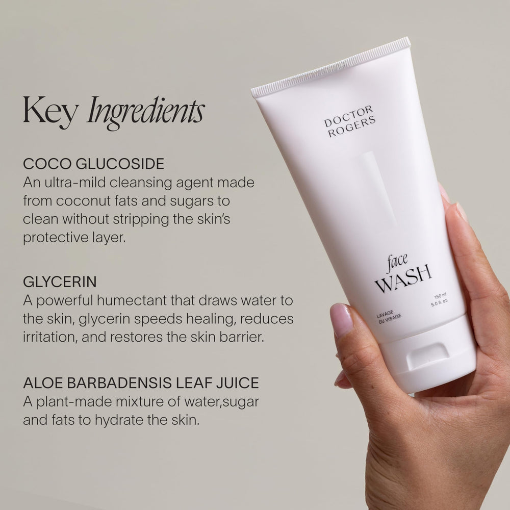 Aloe vera and coco glucoside ingredients in Doctor Rogers Face Wash