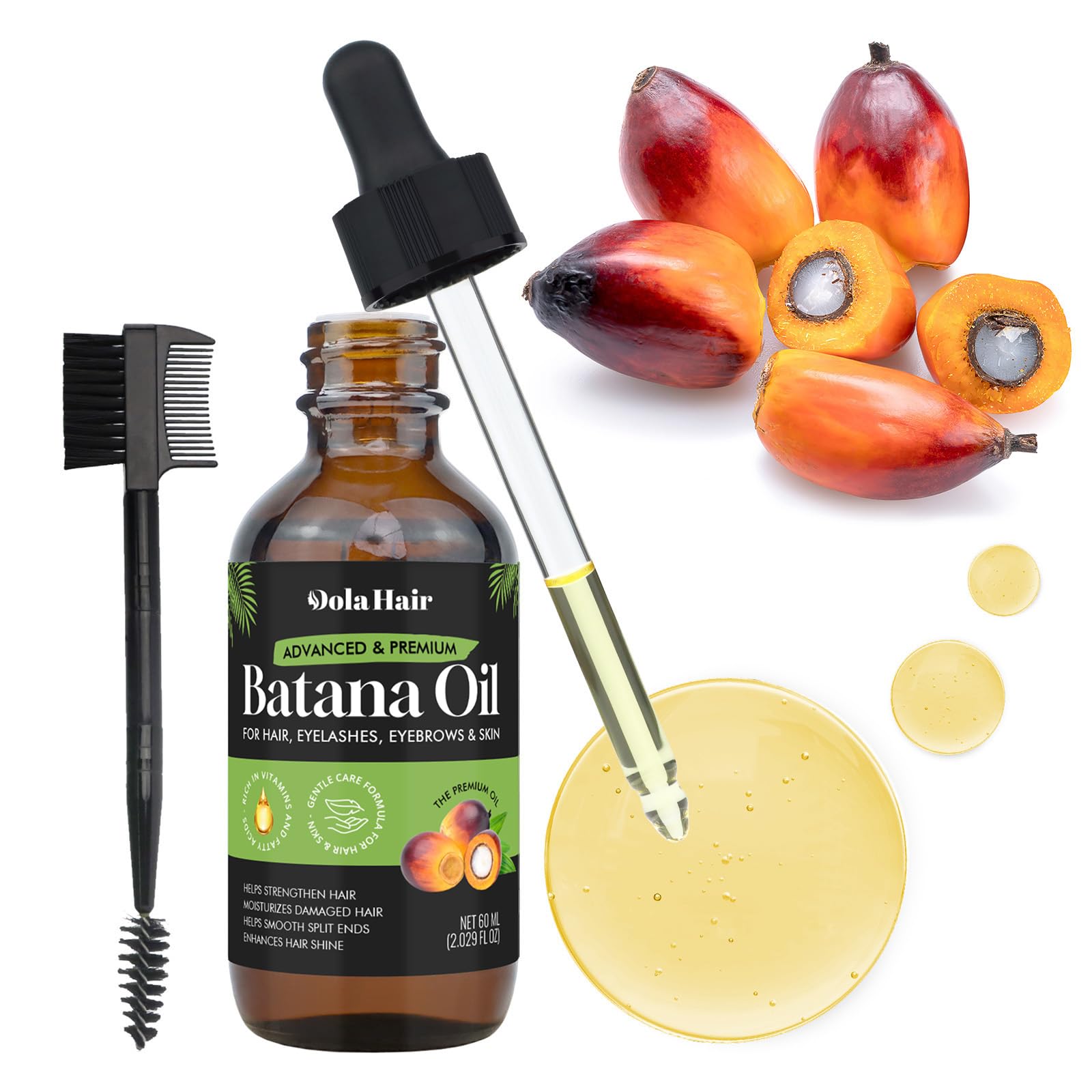 Dolahair Batana Oil closeup of ingredients including vitamin E