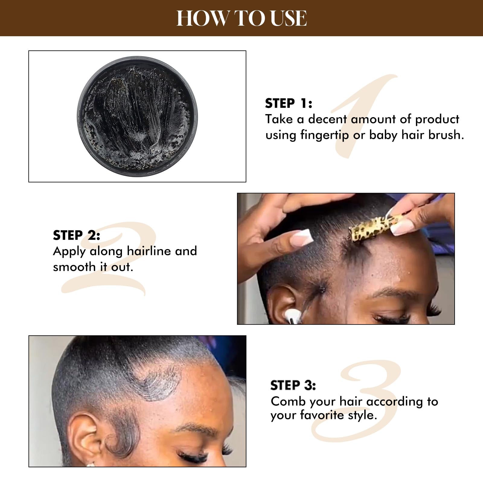 Dolahair Edge Control bottle pour shot emphasizing easy application.