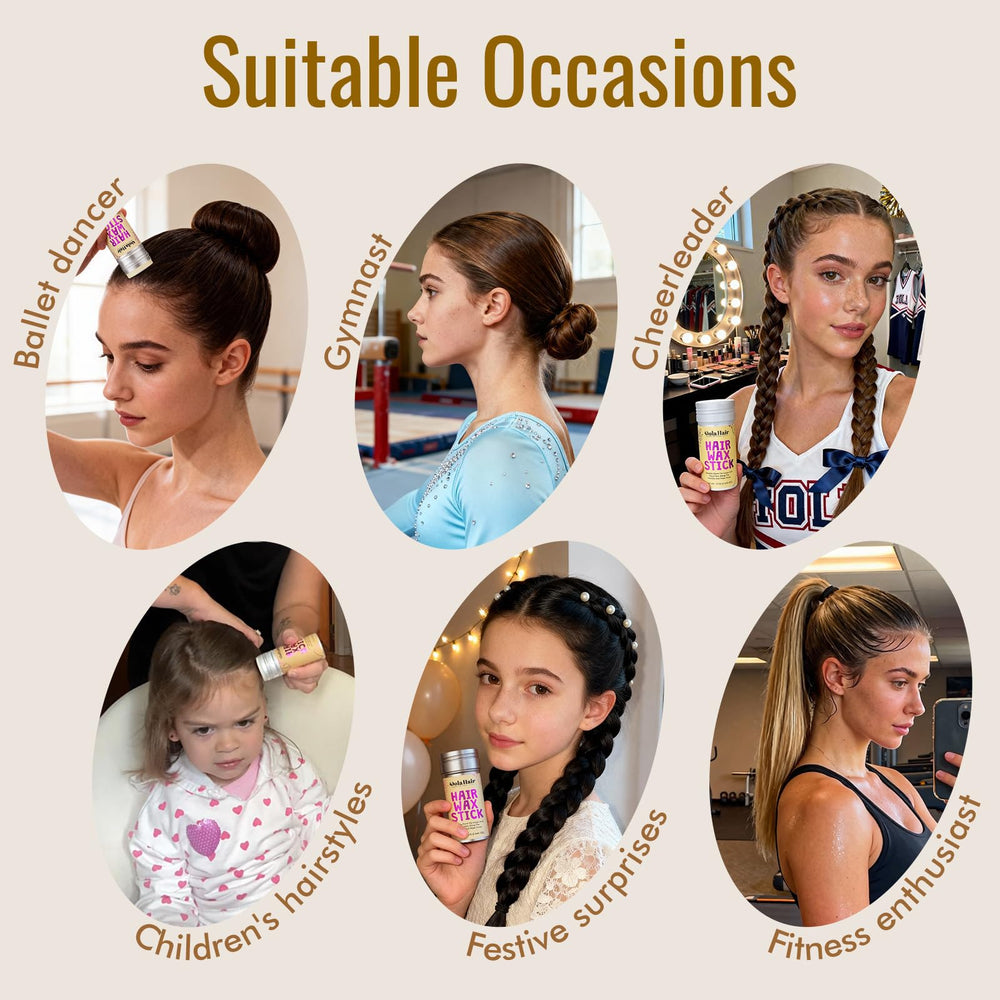 DolaHair wax stick used to sculpt a sleek bun for a refined updo.