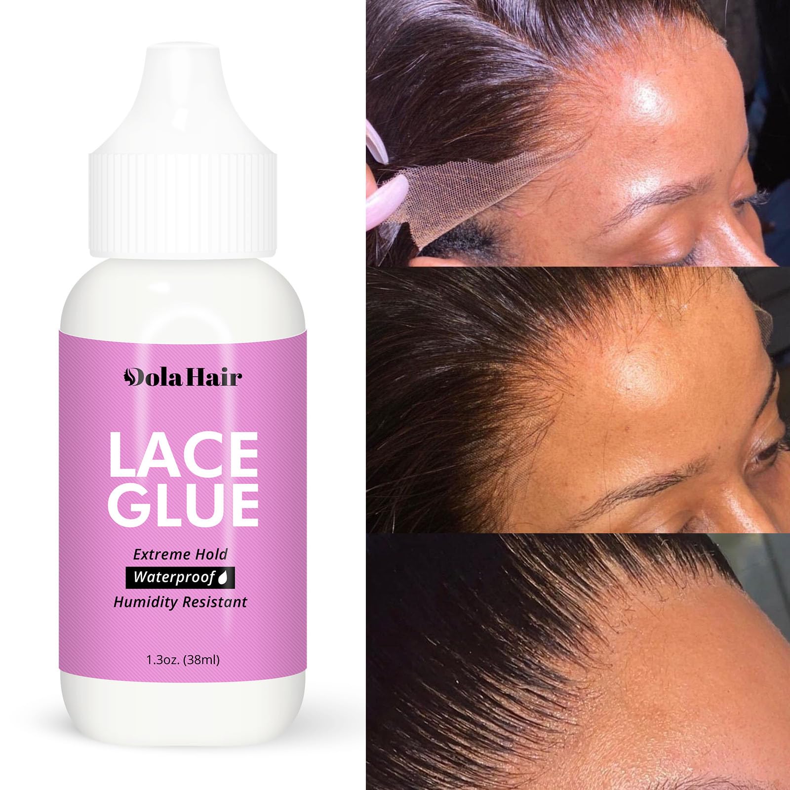 Dolahair lace wig glue application layers show an even, thin bond for natural results.