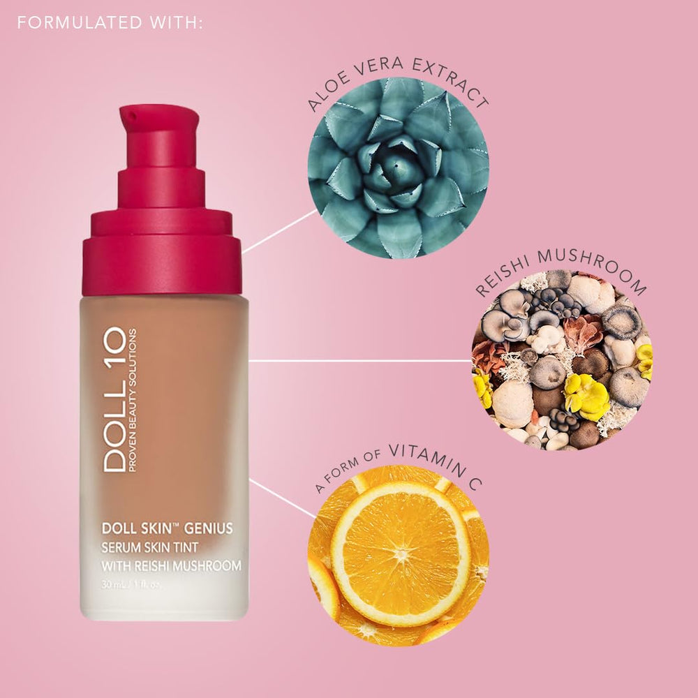 DOLL 10 NO Doll Skin Genius Serum Skin Tint texture closeup shows natural glow
