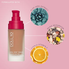DOLL 10 NO Doll Skin Genius Serum Skin Tint texture closeup shows natural glow