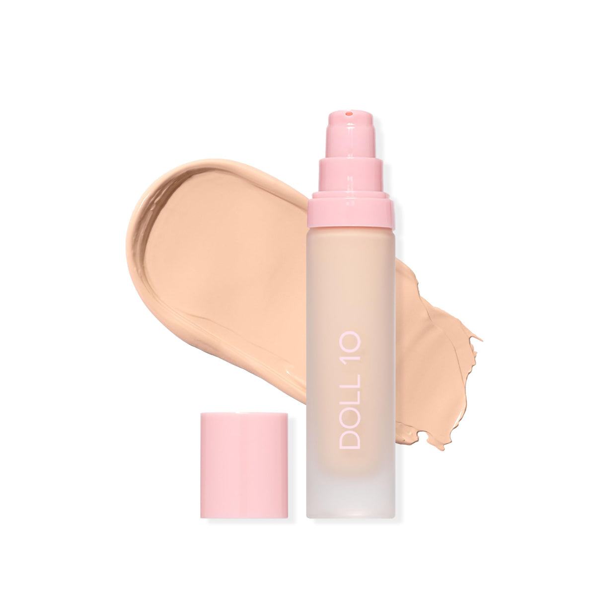 DOLL 10 NO T.C.E. serum bottle delivers full coverage with a natural finish for mature skin.