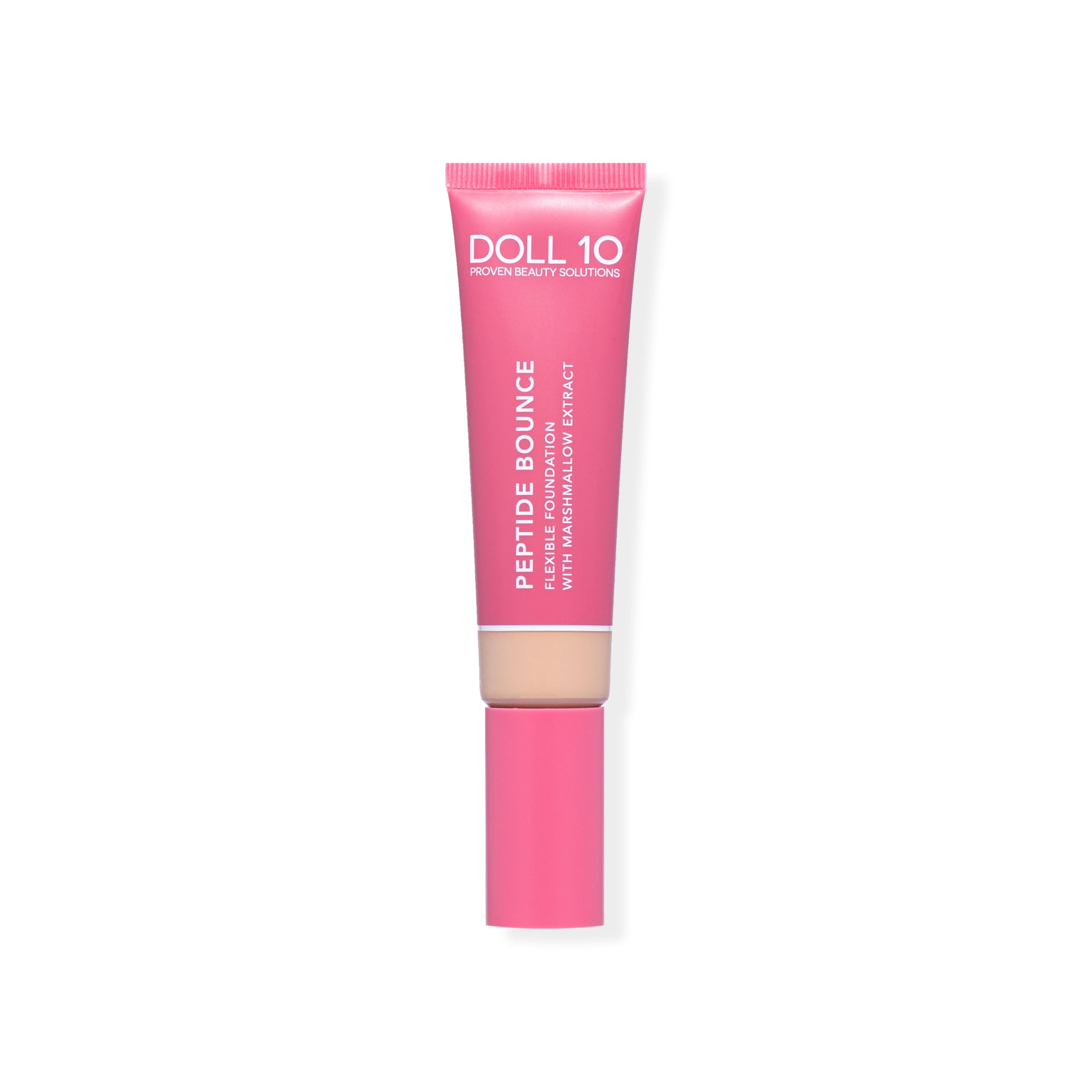 Doll 10 Peptide Bounce cap closeup highlights easy, blendable medium coverage.