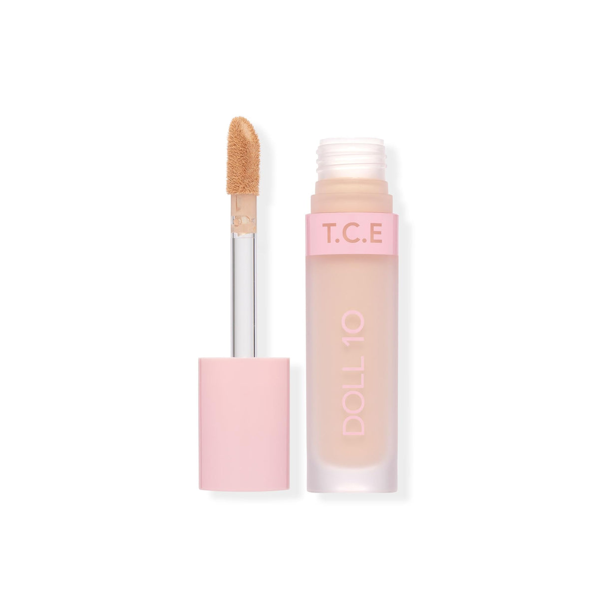 Doll 10 T.C.E concealer in light shade applied for seamless coverage.