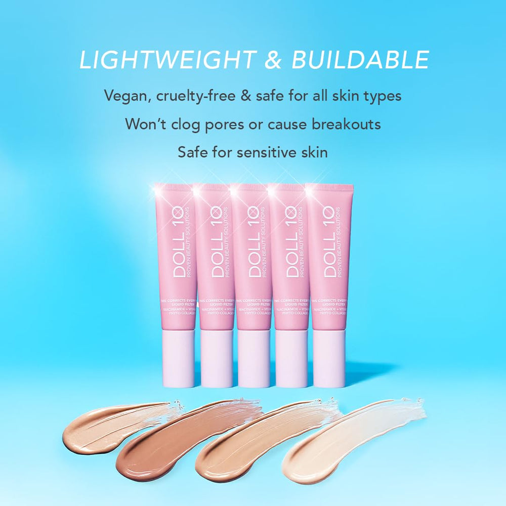Doll 10 TCE Liquid Filter Deep application on face demonstrates easy blending