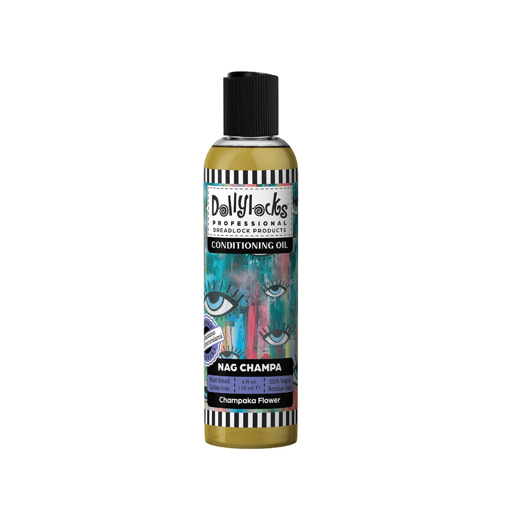 Dollylocks Conditioning Hair and Scalp Oil bottle pour moisturizes locs and scalp.