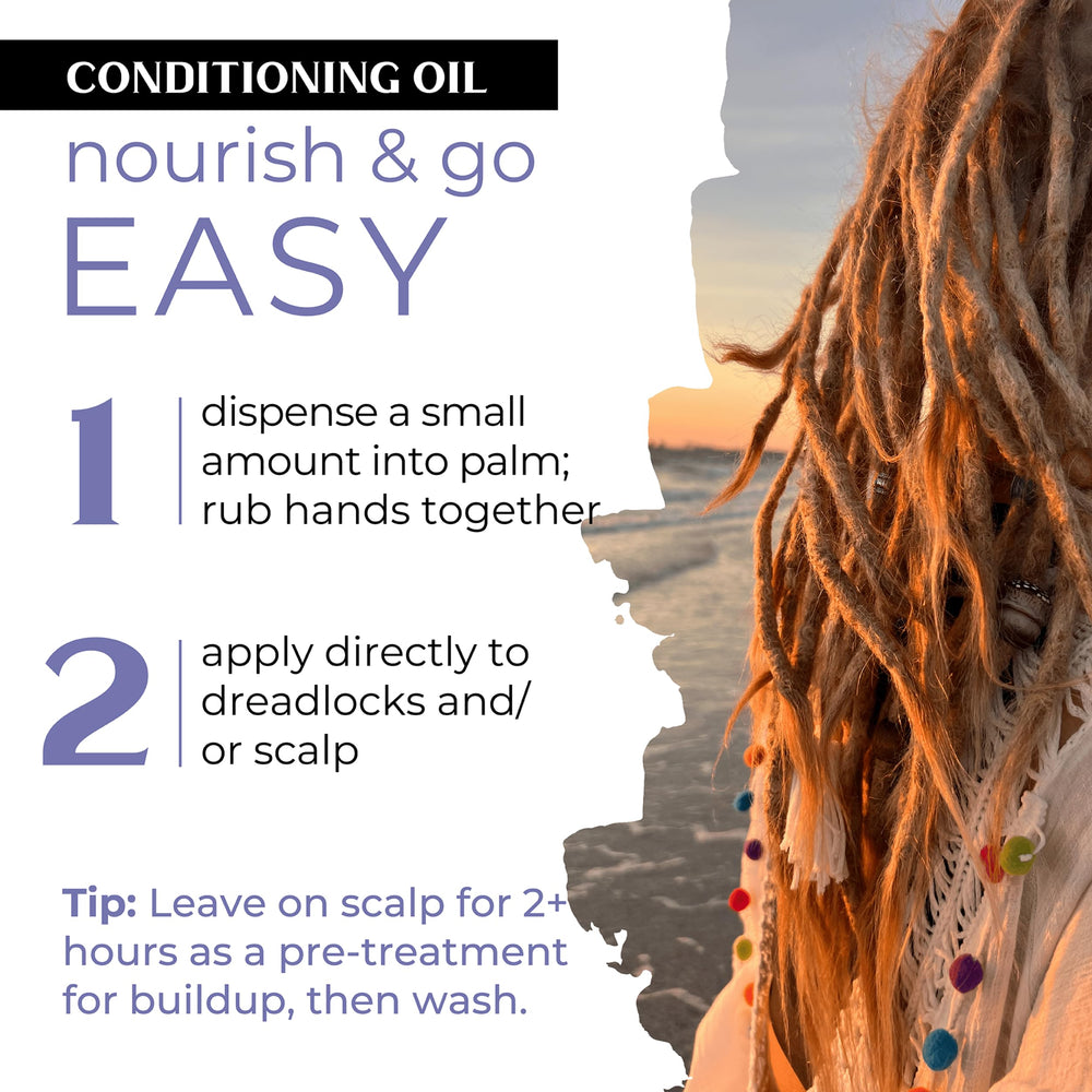Dollylocks Conditioning Hair and Scalp Oil on locs shows lightweight hydration.