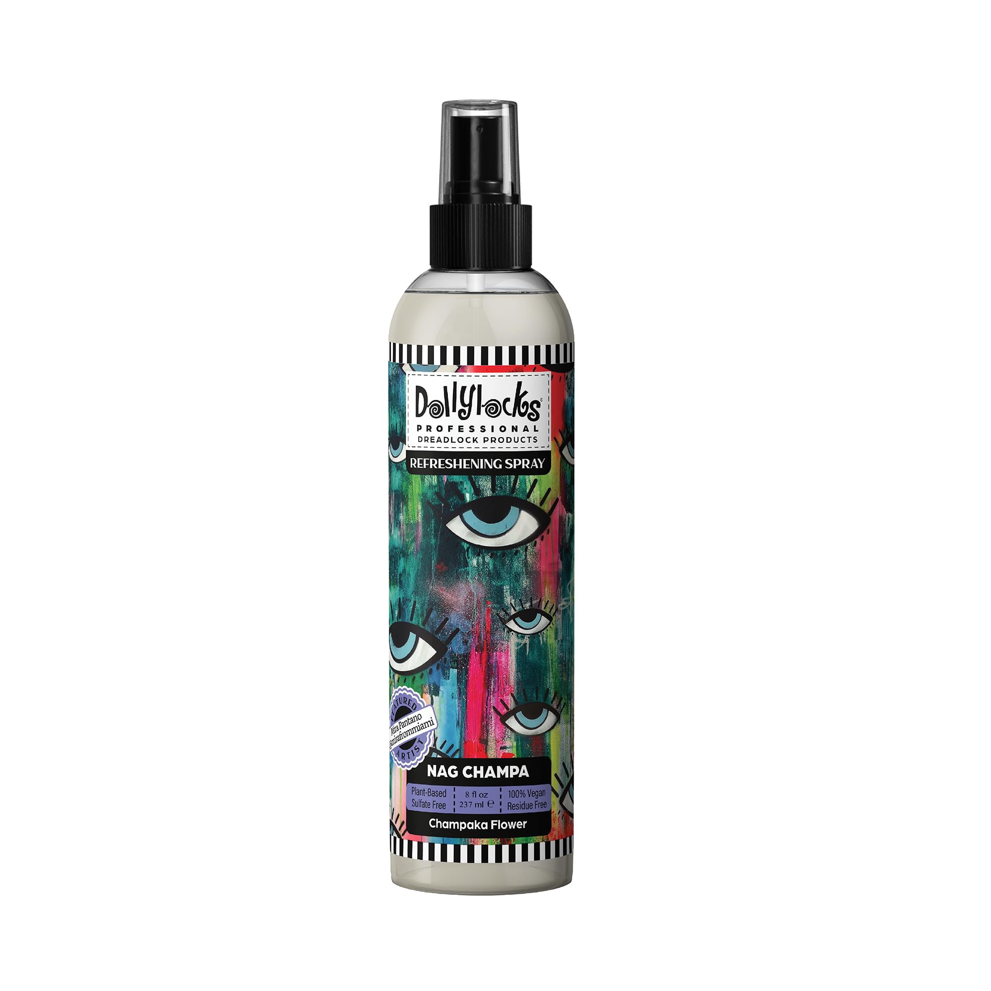 Dollylocks Refreshening Spray bottle refreshes locs with Nag Champa scent, lightweight and moisturized.