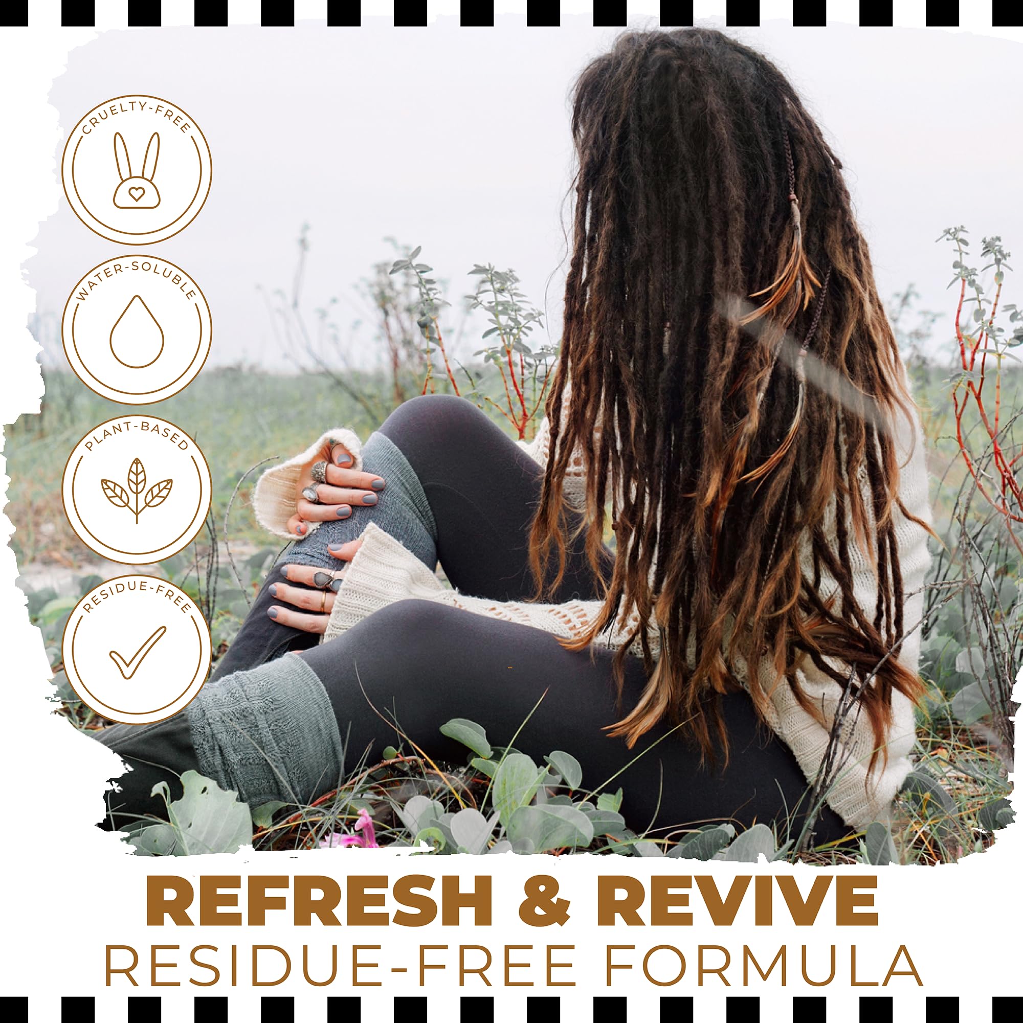 Dollylocks Refreshening Spray on loc/braid application demonstrates instant refresh and odor control.