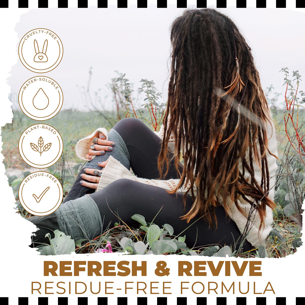 Dollylocks Refreshening Spray on loc/braid application demonstrates instant refresh and odor control.