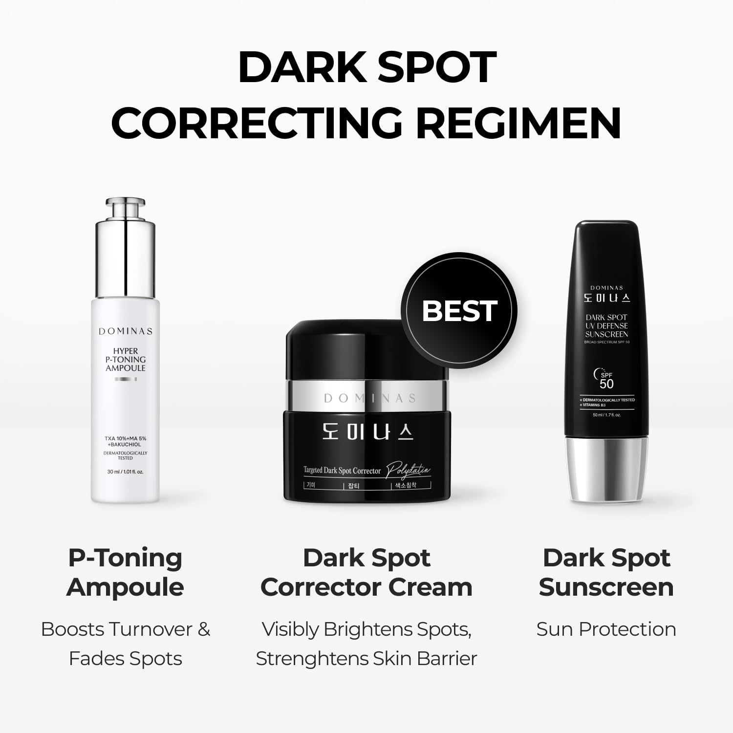 Packaging display emphasizes trusted DOMINAS heritage and modern skincare.