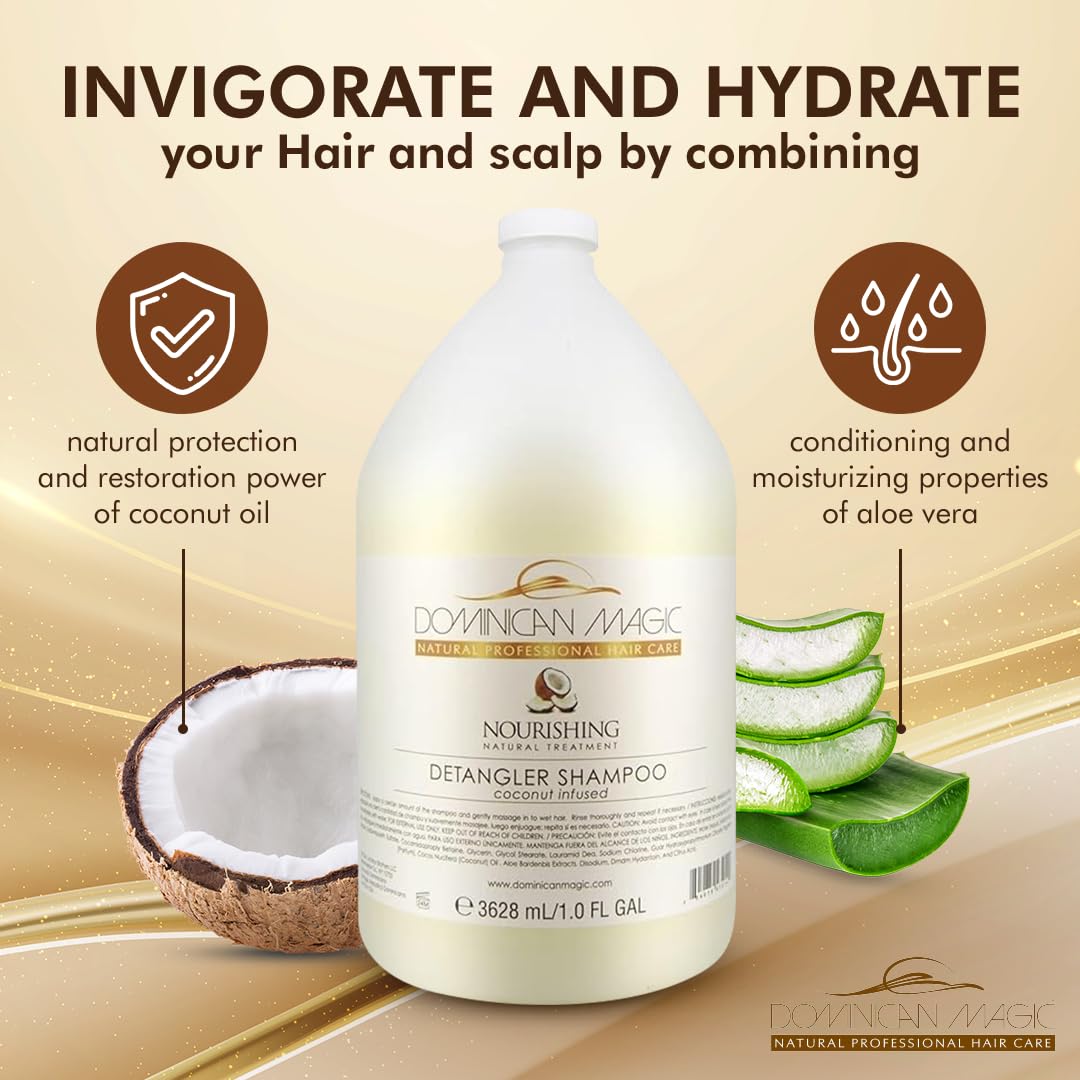 Dominican Magic coconut detangler conditioner smooth-hair view emphasizes soft, manageable strands.