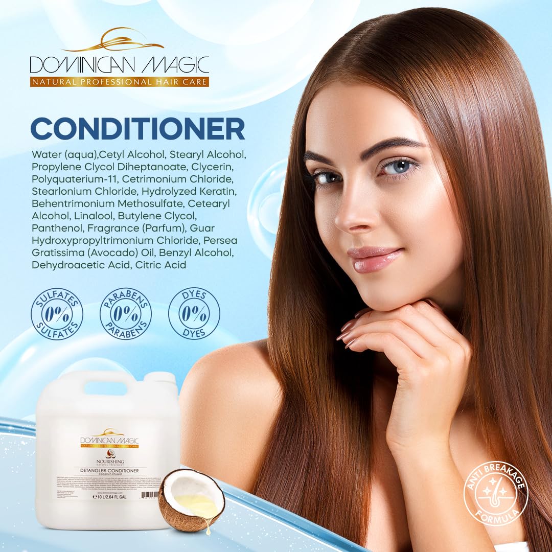 Dominican Magic Detangler Coconut Infused after-use shine suggests soft, manageable hair.