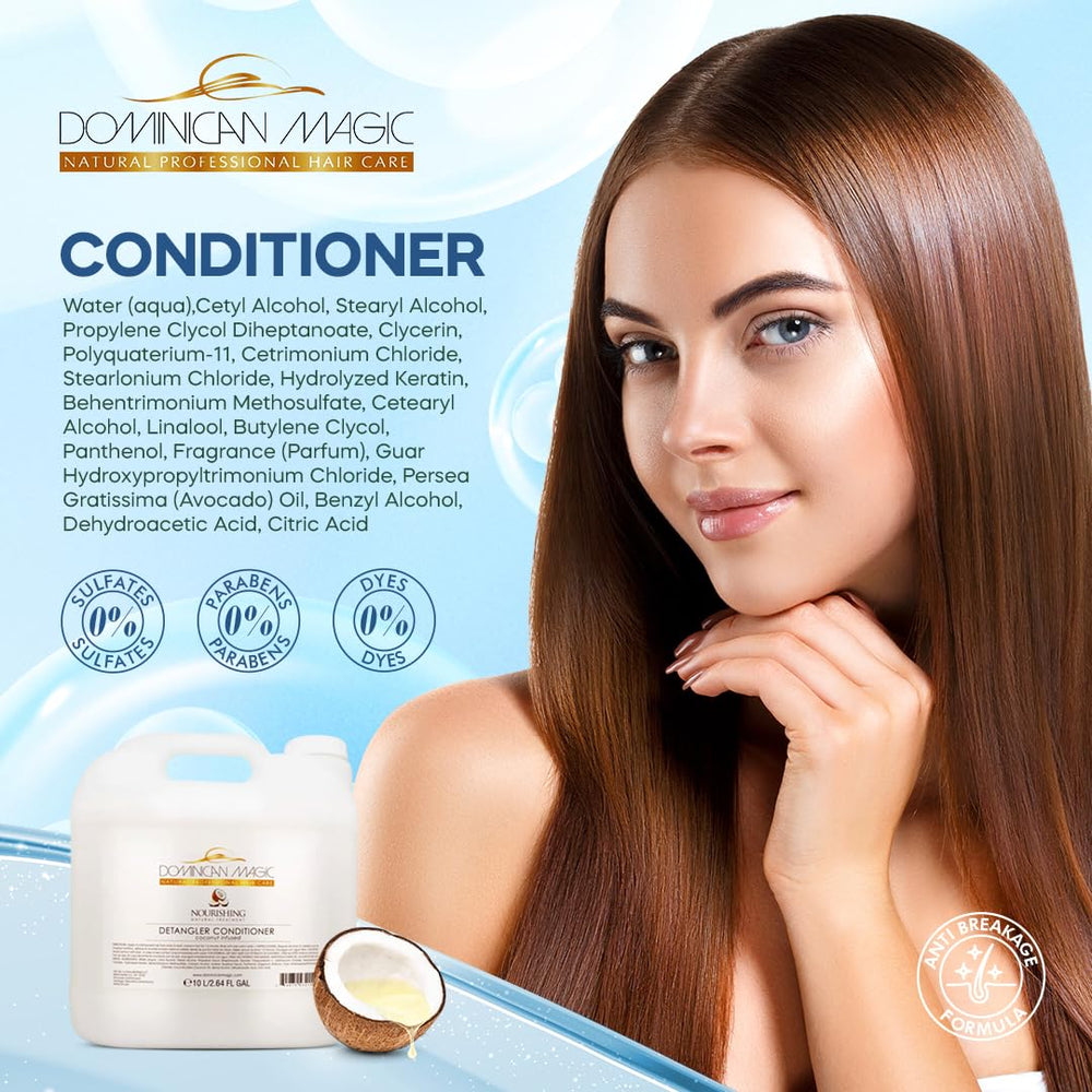 Dominican Magic Detangler Coconut Infused after-use shine suggests soft, manageable hair.