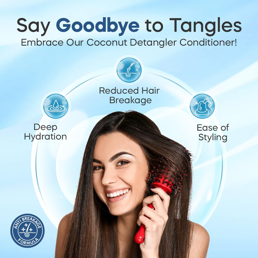 Dominican Magic Detangler Coconut Infused closeup shows silky hair ready to style.