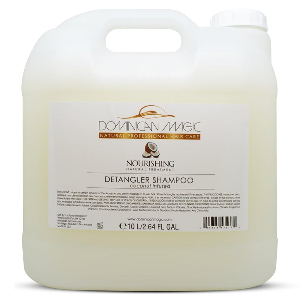 Dominican Magic Detangler Shampoo Coconut Infused bottle highlights compact design for on-the-go hydration