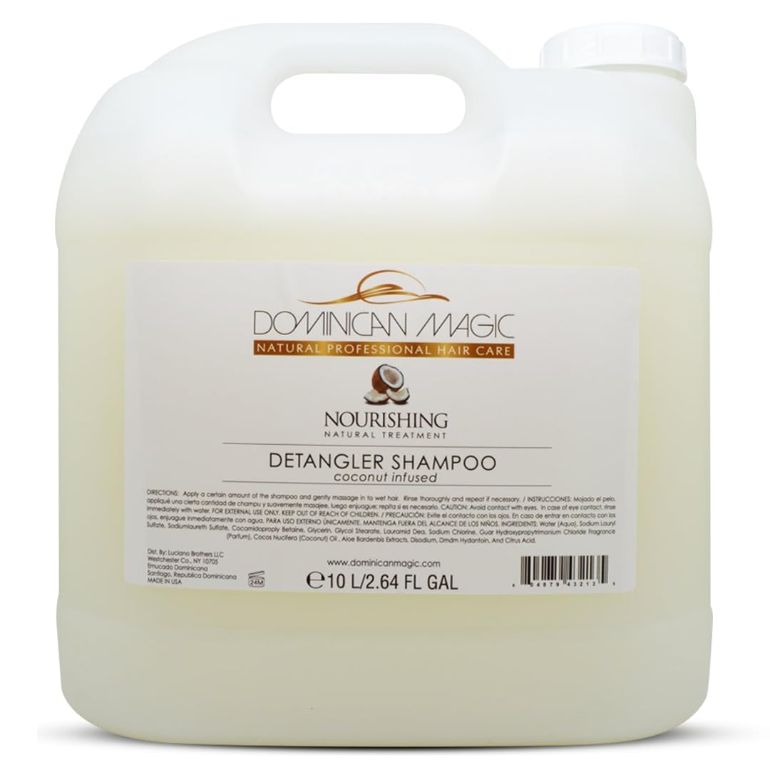 Dominican Magic Detangler Shampoo Coconut Infused bottle highlights compact design for on-the-go hydration