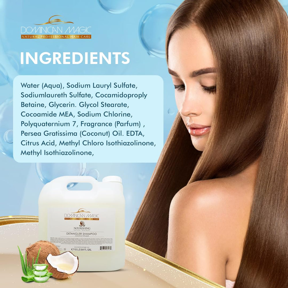 Dominican Magic Detangler Shampoo Coconut Infused packaging highlights brand and formula