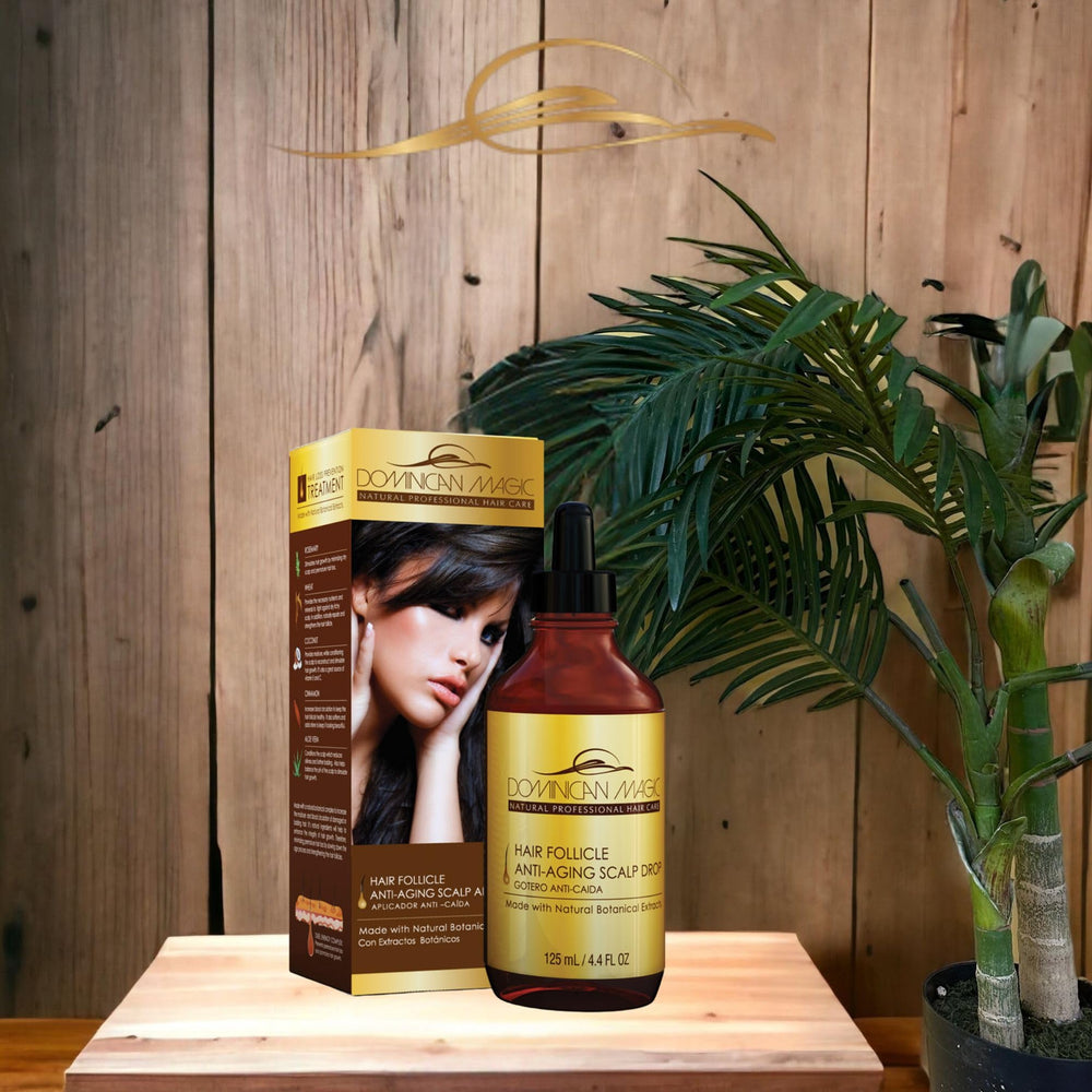 Dominican Magic Hair Follicle Drops applicator ready for direct scalp use