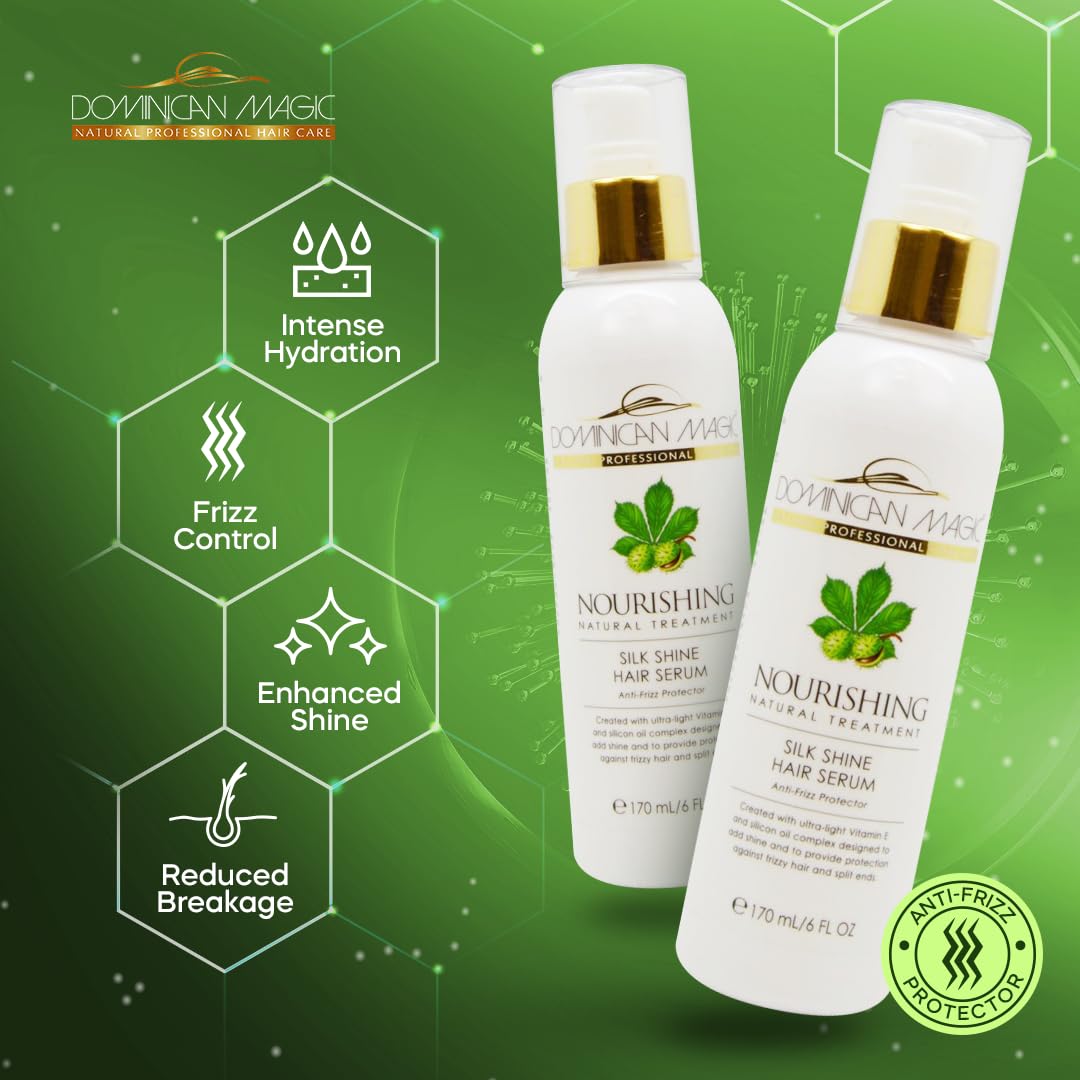 Dominican Magic Nourishing Hair Serum frizz closeup highlighting lightweight finish