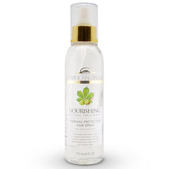 Dominican Magic Thermal Hair Spray bottle demonstrates heat protection for all hair types.