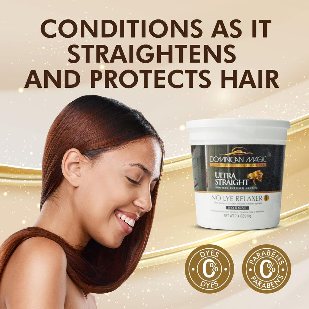 Dominican Magic Ultra Straight hydrating ingredients protect hair during processing.