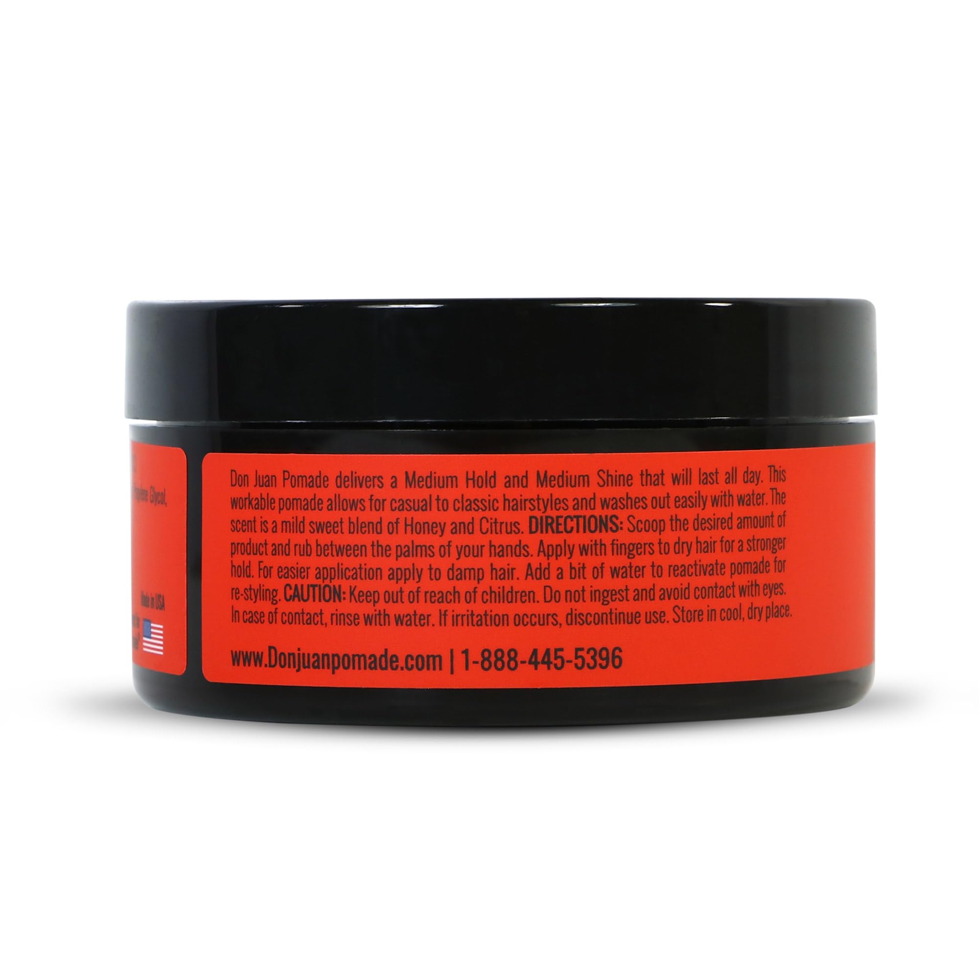 Don Juan Pomade label closeup highlighting honey citrus scent
