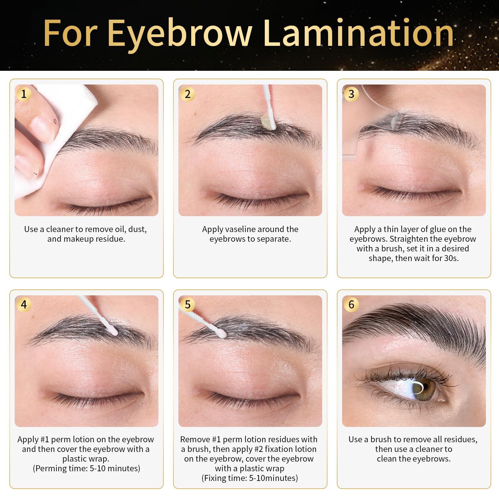 DONG RHYME lash lift kit steps card illustration for safe DIY use.
