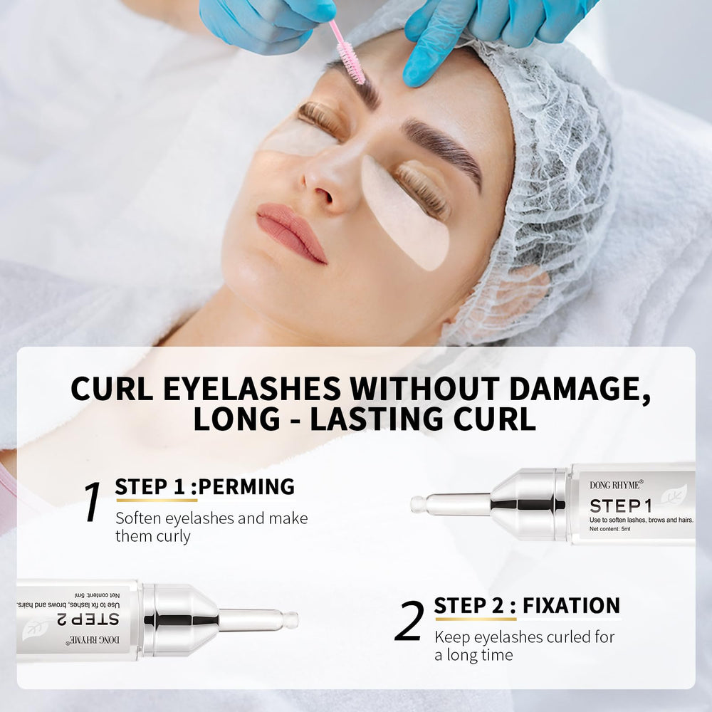 DONG RHYME perm lotion 1 bottle showing gentle lash lifting formula.