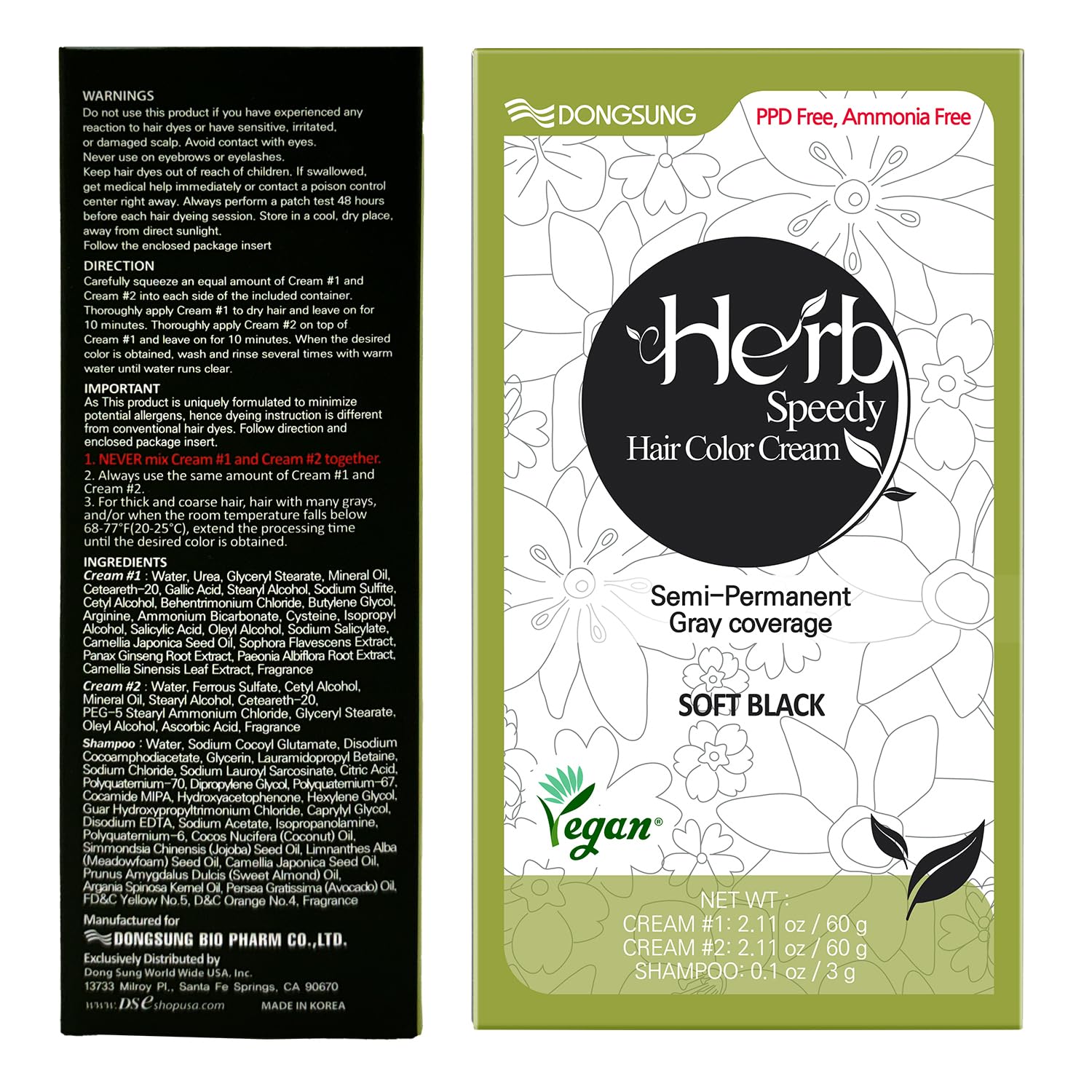 Dongsung Herb Speedy Color Cream Soft Black UV filter helps color stay vibrant longer