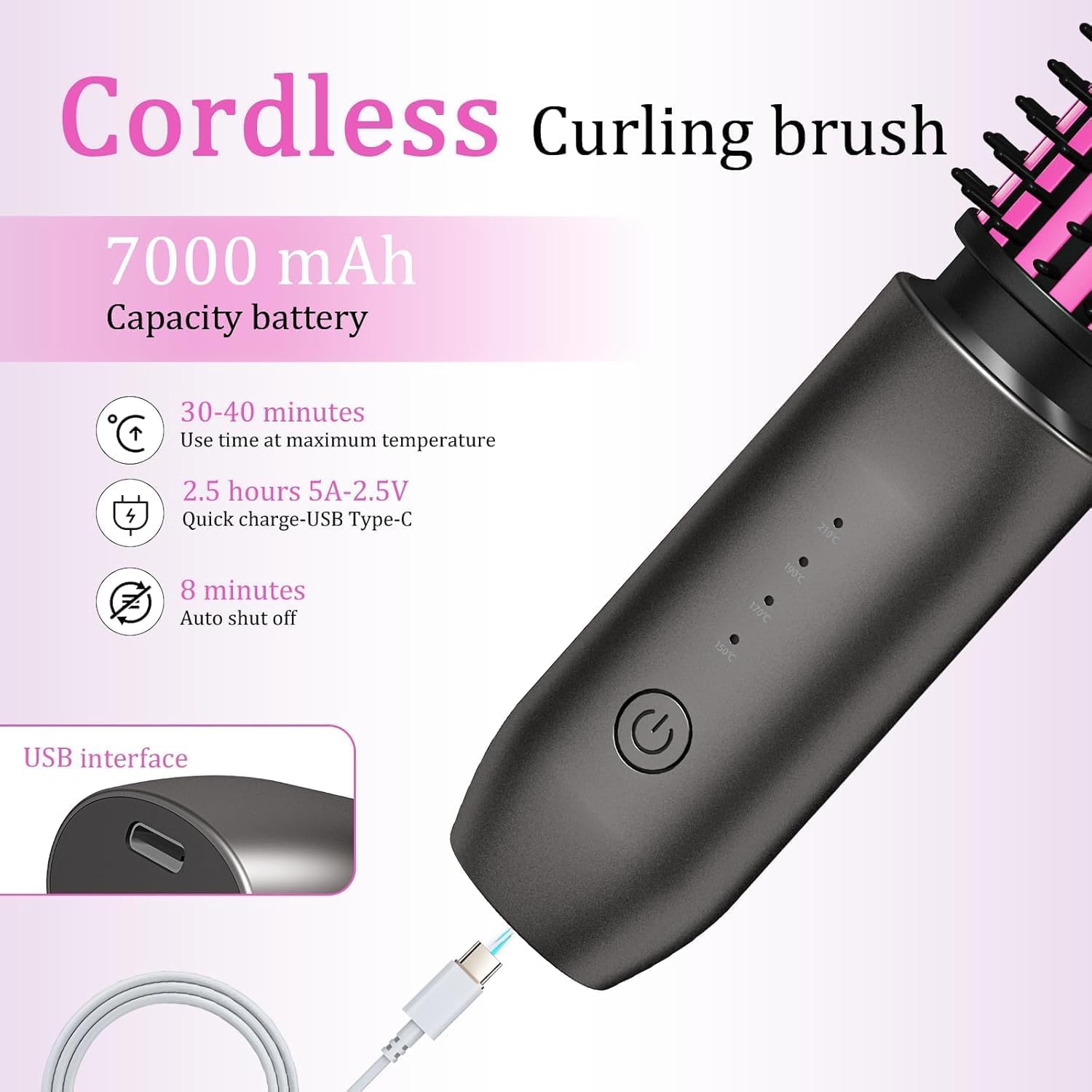 Dongxw cordless design with 7000mAh battery powers over an hour of styling.