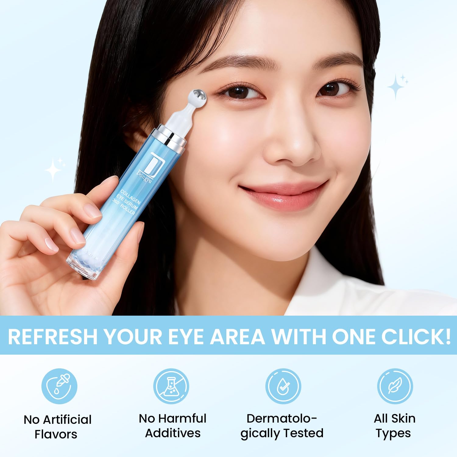 Dongyu caffeine under-eye cream in a morning routine setup for radiance
