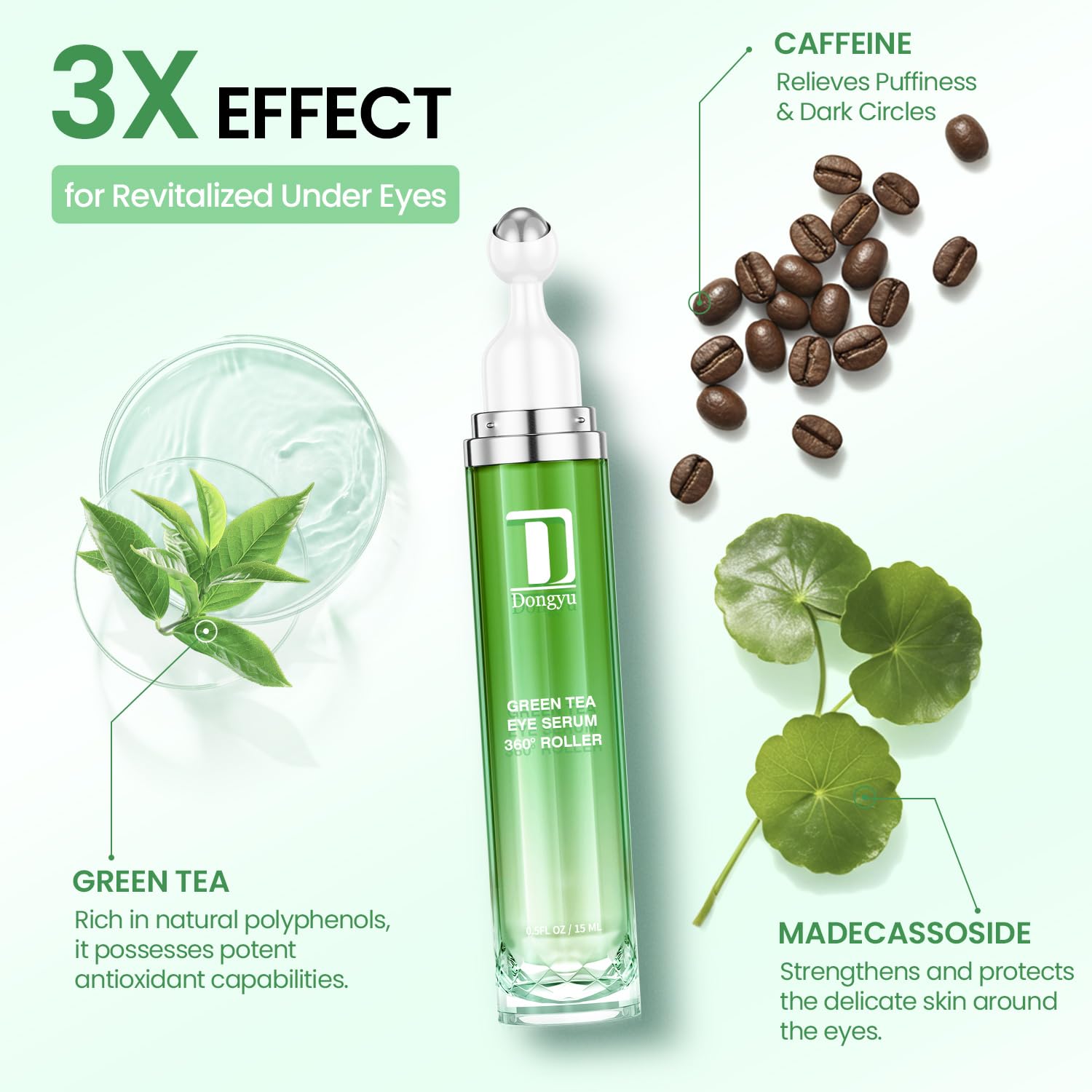 Dongyu Eye Cream close-up with caffeine and green tea for depuffing