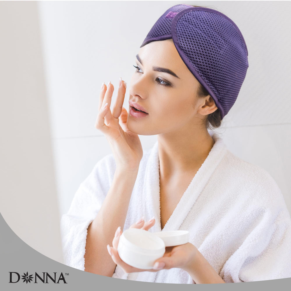 Donna Deluxe headband in makeup routine to keep hair away from skin