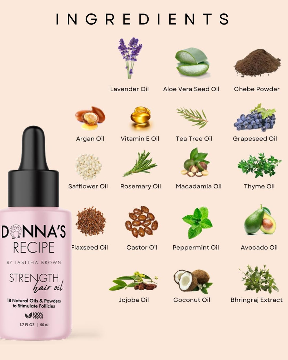 Donna's Recipe Strength Hair Oil texture drop illustrates quick-absorbing hydration on hair.